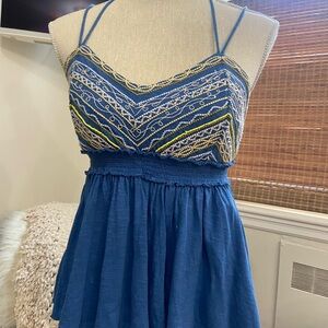 Free People Blue Embroidered Spaghetti Strap halter top.